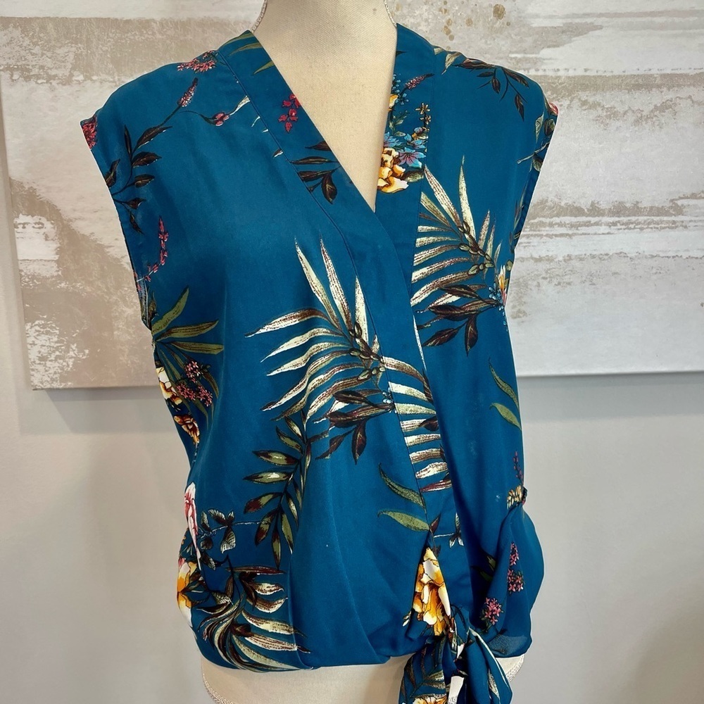 Wrap Front Printed Tank with Side Tie Detail